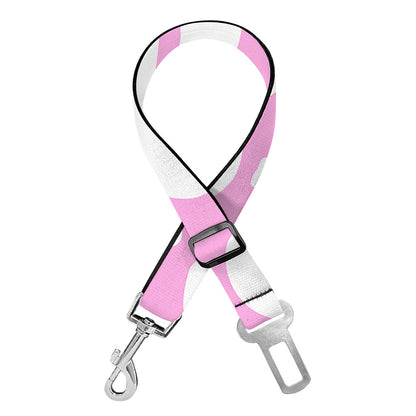 White And Pink Cow Print Dog Seat Belt