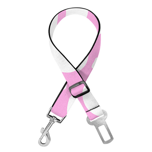 White And Pink Cow Print Dog Seat Belt