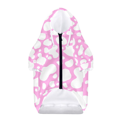 White And Pink Cow Print Dog Zip Up Hoodie