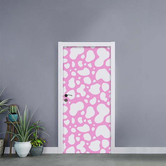 White And Pink Cow Print Door Sticker