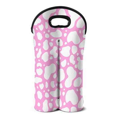 White And Pink Cow Print Double Neoprene Wine Tote