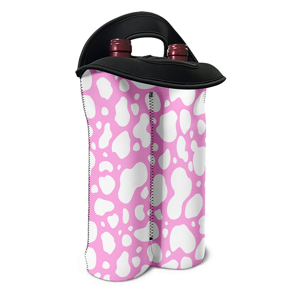 White And Pink Cow Print Double Neoprene Wine Tote