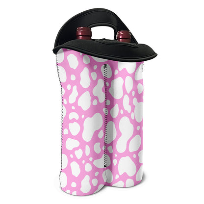 White And Pink Cow Print Double Neoprene Wine Tote