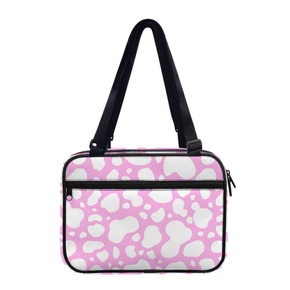 White And Pink Cow Print Double Strap Bible Bag