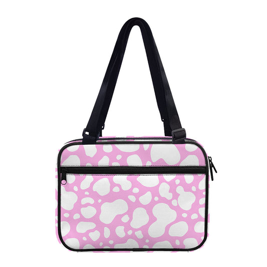 White And Pink Cow Print Double Strap Bible Bag