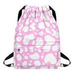 White And Pink Cow Print Drawstring Backpack