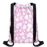 White And Pink Cow Print Drawstring Backpack
