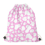 White And Pink Cow Print Drawstring Bag