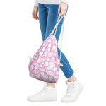 White And Pink Cow Print Drawstring Bag