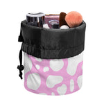 White And Pink Cow Print Drawstring Makeup Bag