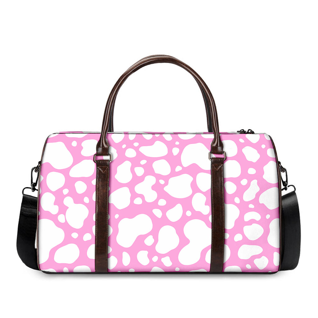 White And Pink Cow Print Duffle Bag