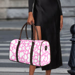 White And Pink Cow Print Duffle Bag
