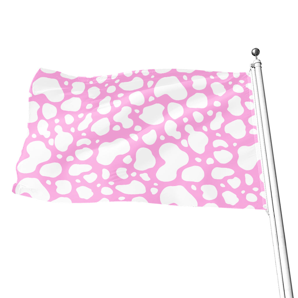 White And Pink Cow Print Flag