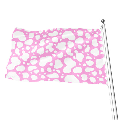 White And Pink Cow Print Flag