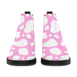 White And Pink Cow Print Flat Ankle Boots