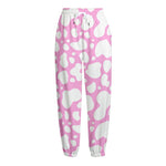 White And Pink Cow Print Fleece Lined Knit Pants