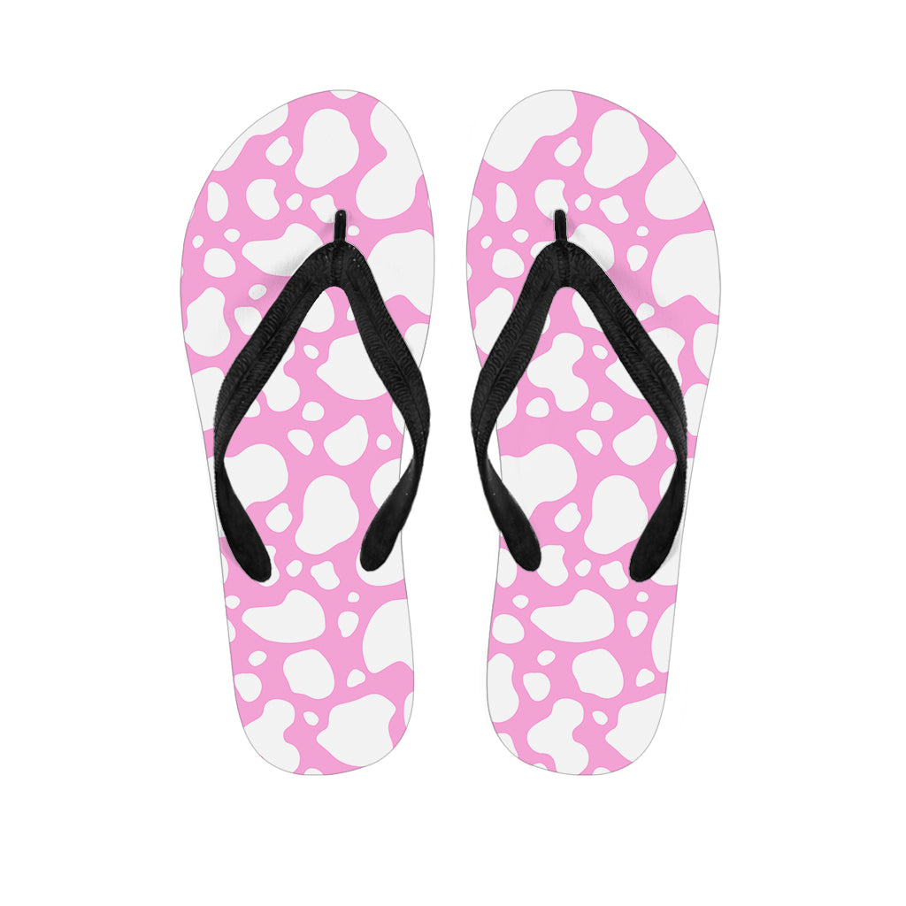 White And Pink Cow Print Flip Flops