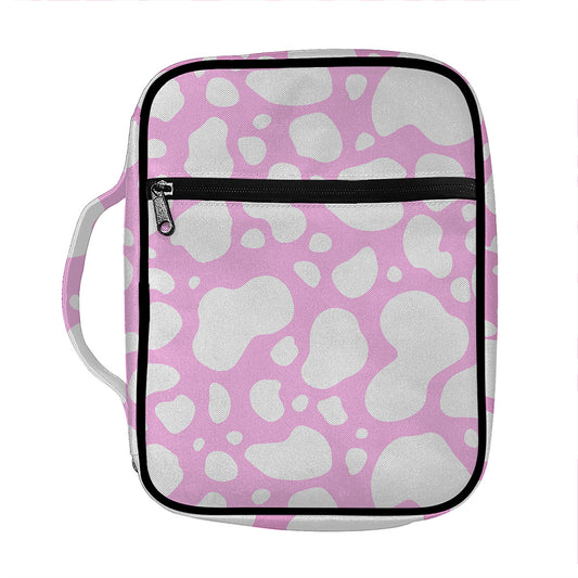 White And Pink Cow Print Front Pocket Bible Bag