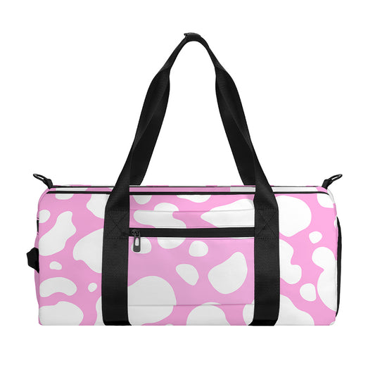 White And Pink Cow Print Gym Bag