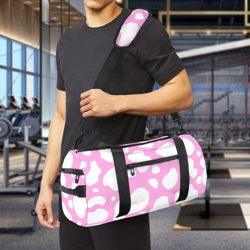 White And Pink Cow Print Gym Bag