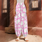 White And Pink Cow Print Harem Pants