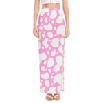 White And Pink Cow Print High Slit Maxi Skirt