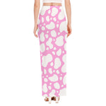 White And Pink Cow Print High Slit Maxi Skirt