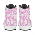 White And Pink Cow Print High Top Leather Sneakers