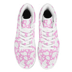 White And Pink Cow Print High Top Leather Sneakers
