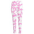 White And Pink Cow Print High-Waisted Pocket Leggings