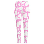 White And Pink Cow Print High-Waisted Pocket Leggings