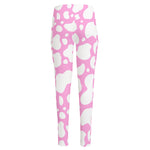 White And Pink Cow Print High-Waisted Pocket Leggings