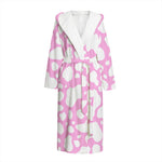 White And Pink Cow Print Hooded Bathrobe