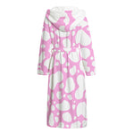 White And Pink Cow Print Hooded Bathrobe