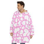 White And Pink Cow Print Hoodie Blanket