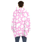 White And Pink Cow Print Hoodie Blanket