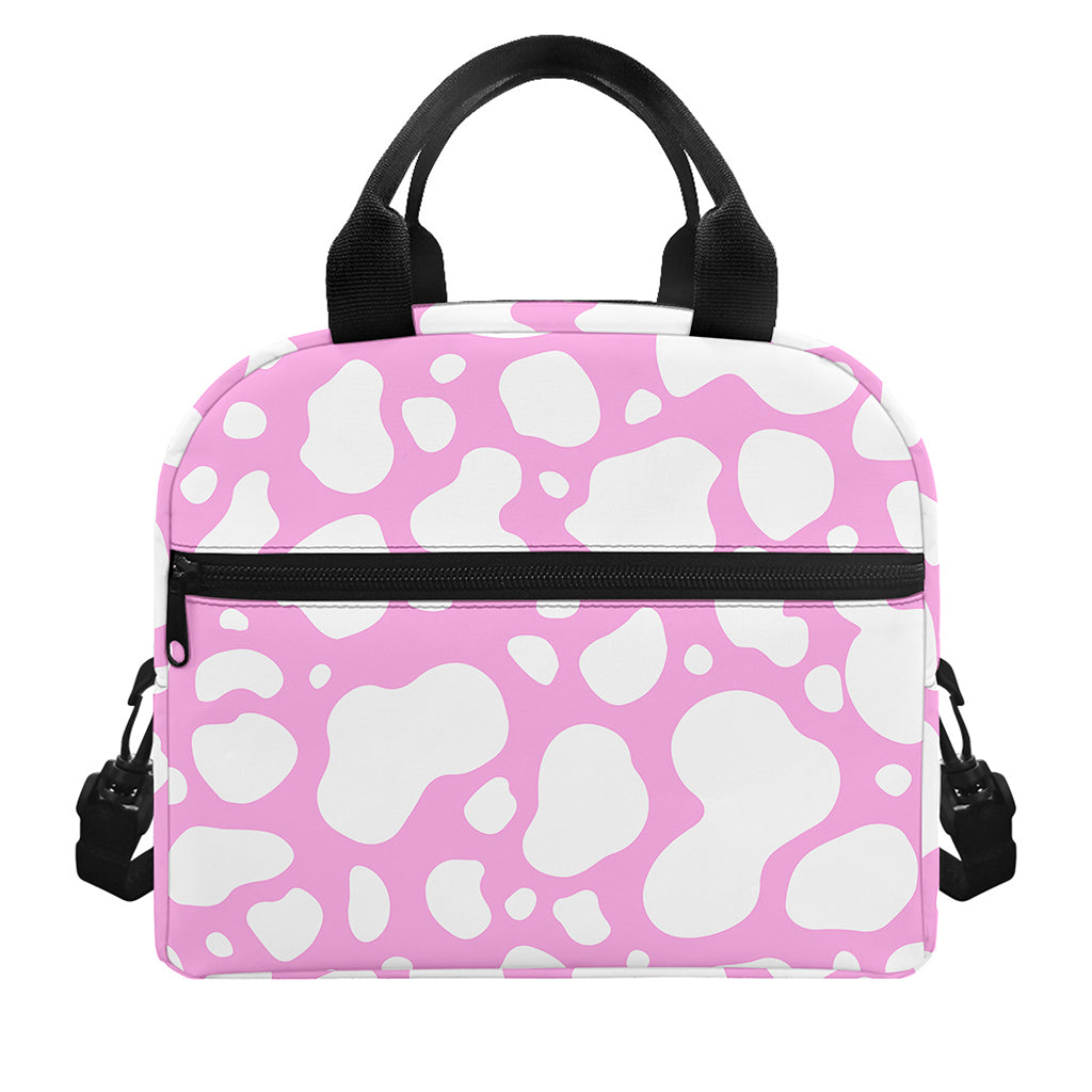 White And Pink Cow Print Insulated Lunch Bag