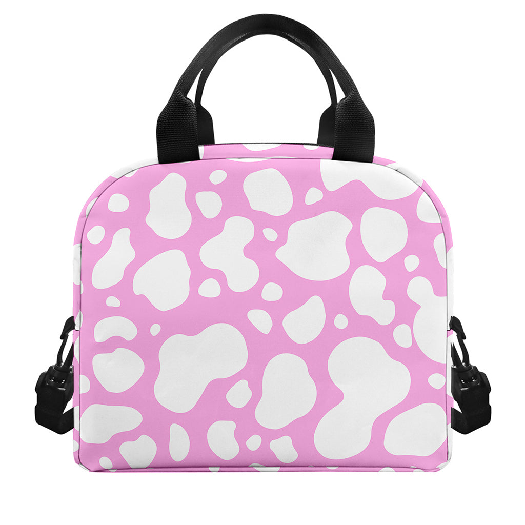 White And Pink Cow Print Insulated Lunch Bag