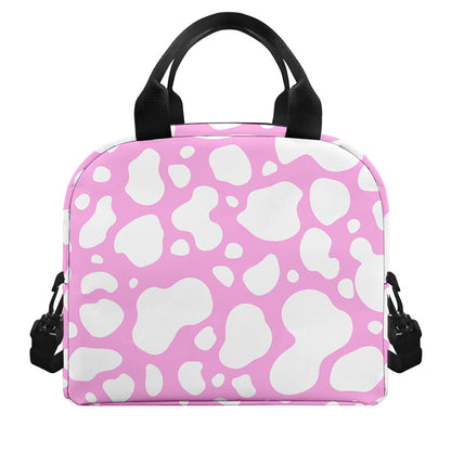 White And Pink Cow Print Insulated Lunch Bag