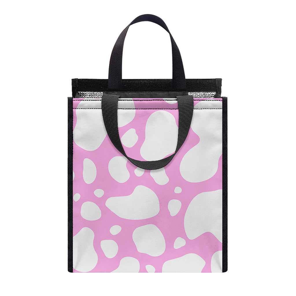 White And Pink Cow Print Insulated Lunch Tote