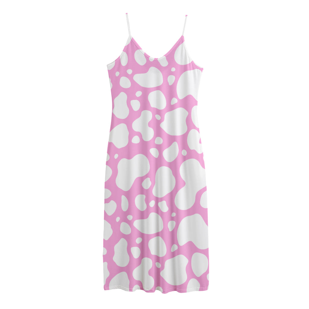 White And Pink Cow Print Jersey Midi Cami Dress