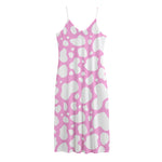 White And Pink Cow Print Jersey Midi Cami Dress
