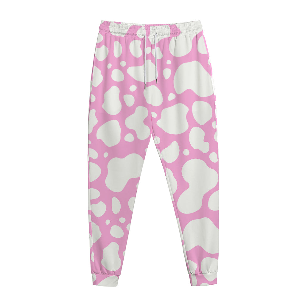 White And Pink Cow Print Jogger Pants