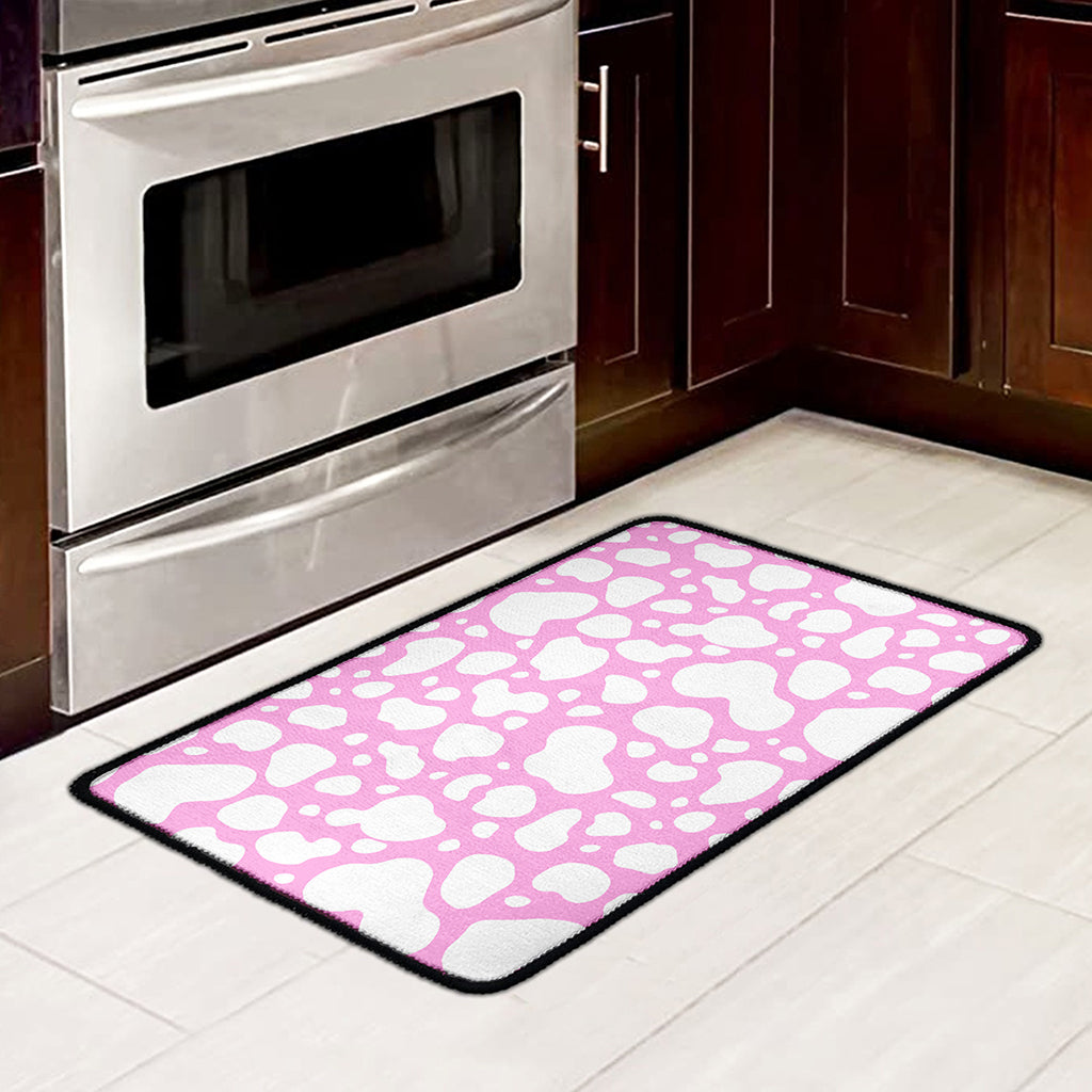 White And Pink Cow Print Kitchen Mat