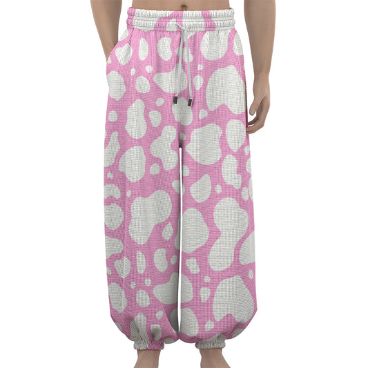 White And Pink Cow Print Lantern Pants