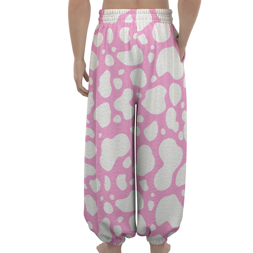 White And Pink Cow Print Lantern Pants