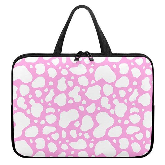 White And Pink Cow Print Laptop Sleeve With Handle