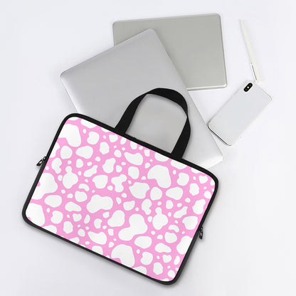 White And Pink Cow Print Laptop Sleeve With Handle