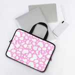 White And Pink Cow Print Laptop Sleeve With Handle