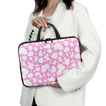 White And Pink Cow Print Laptop Sleeve With Handle